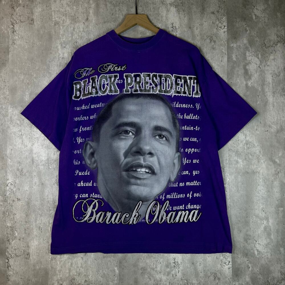 Y2K Mens Phat Doc Purple Barack Obama President Rap Tee X-L